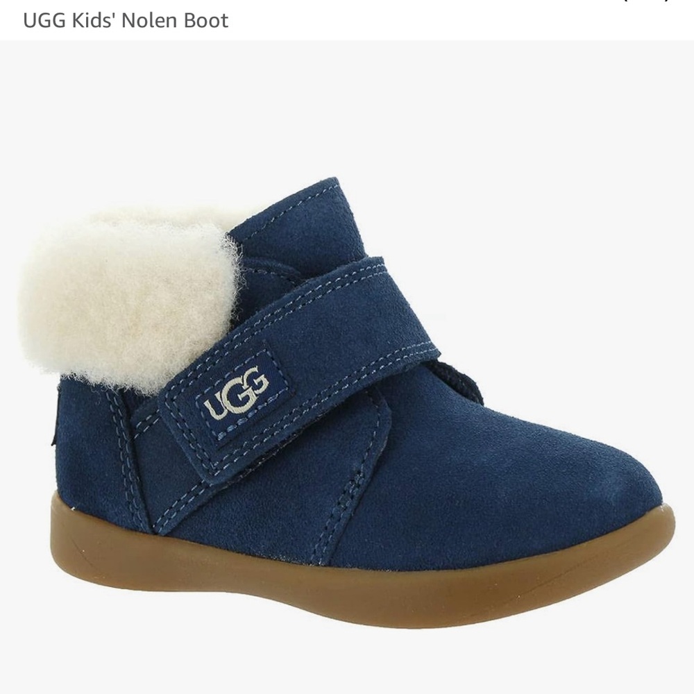 UGG Kids Navy Blue Suede Boot with Shearling Trim